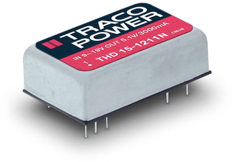 DC/DC váltó 1x 48 V/DC 5,1 V/DC 3 A 15 W nyák, TracoPower THD 15-4811N