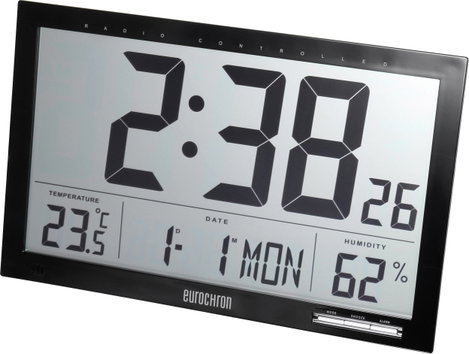 Rádiójel vezérelt digitális falióra 370 x 230 x 30 mm fekete Eurochron EFWU Jumbo 100 2. kép
