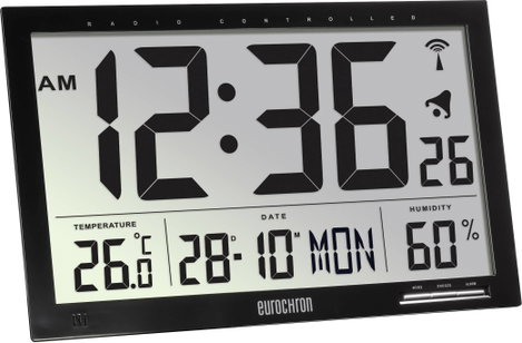 Rádiójel vezérelt digitális falióra 370 x 230 x 30 mm fekete Eurochron EFWU Jumbo 100 3. kép