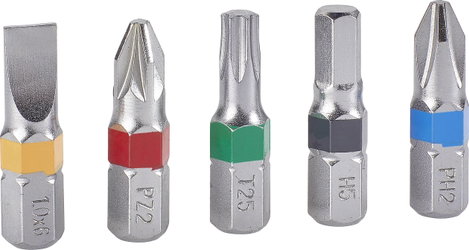 Színkódos BIT készlet, mágneses bittartóval 5 féle csavarfejjel 1/4 (6.3 mm) Toolcraft 1613599 2. kép