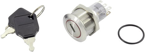 Kulcsos kapcsoló 250 V 5 A 2 x KI/BE/BE 2 x 45 ° IP65, TRU COMPONENTS TC-GQ22-A-22Y/31/S203 IP40