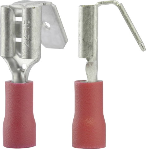 Lapos csúszósaru hüvely, elosztós, 6,3 x 0,8 mm, részlegesen szigetelt, piros, Vogt Verbindungstechn