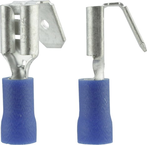 Lapos csúszósaru hüvely, elosztós, 6,3 x 0,8 mm, részlegesen szigetelt, kék, Vogt Verbindungstechnik