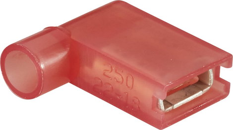 Lapos csúszósaru hüvely 6,3 x 0,8 mm 90°, szigetelt, piros, Vogt Verbindungstechnik 3937S