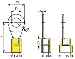 Gyűrűs kábelsaru, 0.1-0.5 qmm Ø 2.2 mm, sárga 2. kép