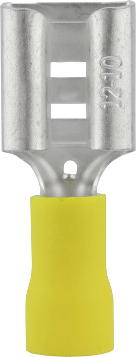 Lapos csúszósaru hüvely 9,5 x 1,2 mm, részlegesen szigetelt, sárga, Vogt Verbindungstechnik 3914