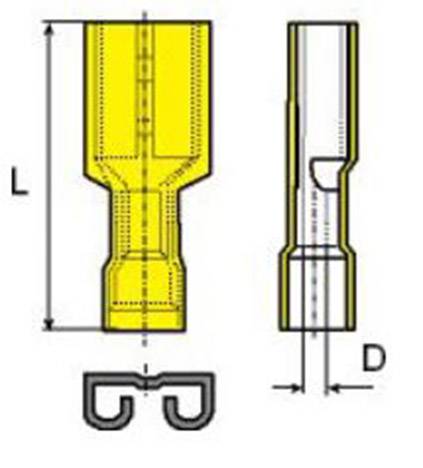 Lapos csúszósaru hüvely 6,3 x 0,8 mm, szigetelt, sárga, Vogt Verbindungstechnik 3947 2. kép
