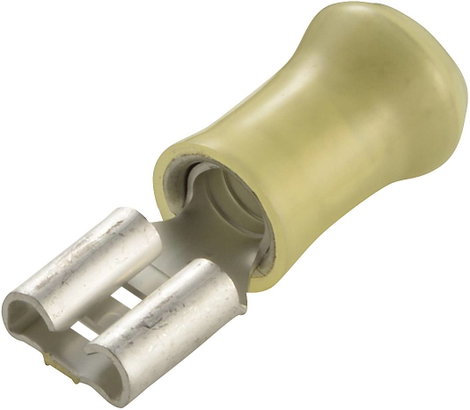 Lapos csúszósaru hüvely 6,3 x 0,8 mm, részlegesen szigetelt, sárga, TE Connectivity 160314-2