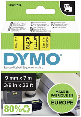 DYMO feliratozószalag D1, 9mm, sárga/fekete, S0720730