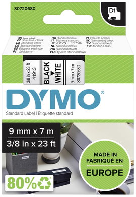 DYMO feliratozószalag D1, 9mm, fehér/fekete, S0720680