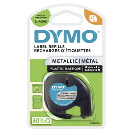 DYMO feliratozószalag LetraTag, 12mm, ezüst/fekete, fém, S0721750