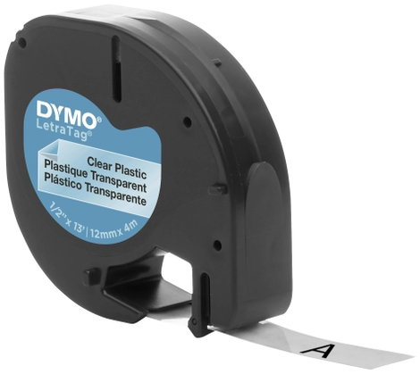 DYMO feliratozószalag LetraTag, 12mm, átlátszó/fekete, polieszter, S0721550 2. kép