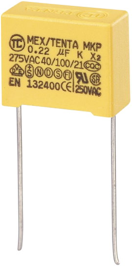 MKP-X2 zavarszűrő kondenzátor, radiális 0,22 µF 275 V/AC 10% RM15, TRU COMPONENTS