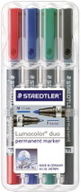 Staedtler Lumocolor duo 348 WP4 Permanent marker Piros, Kék, Zöld, Fekete Vízálló: Igen bélyegkép