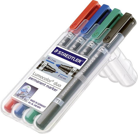 Staedtler Lumocolor duo 348 WP4 Permanent marker Piros, Kék, Zöld, Fekete Vízálló: Igen 2. kép
