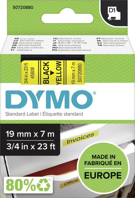 DYMO feliratozószalag D1, 19mm, sárga/fekete, S0720880 3. kép