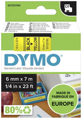 DYMO feliratozószalag D1, 6mm, sárga/fekete, S0720790