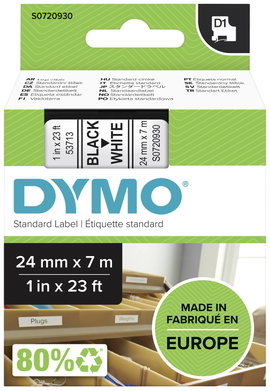 DYMO feliratozószalag D1, 24mm, fehér/fekete, S0720930