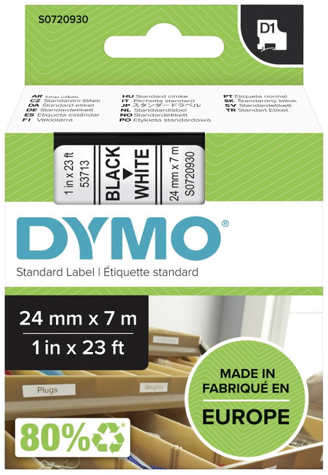 DYMO feliratozószalag D1, 24mm, fehér/fekete, S0720930