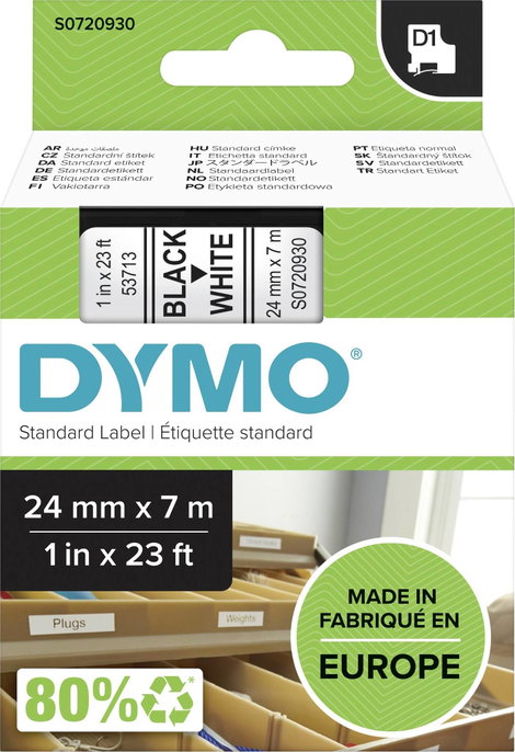 DYMO feliratozószalag D1, 24mm, fehér/fekete, S0720930 3. kép