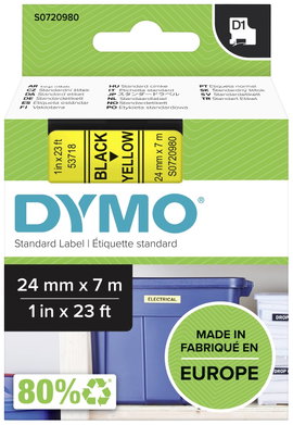 DYMO feliratozószalag D1, 24mm, sárga/fekete, S0720980