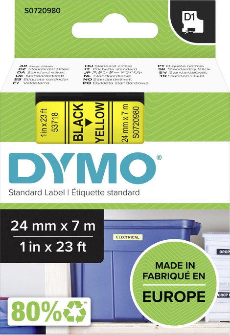 DYMO feliratozószalag D1, 24mm, sárga/fekete, S0720980 3. kép