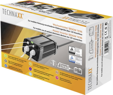 Inverter 1200 W 12 V/DC - 230 V/AC, Technaxx TE16 8. kép