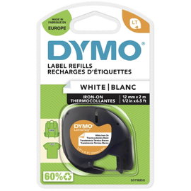 DYMO feliratozószalag LetraTag, 12mm, fehér/fekete, felvasalható, S0718840