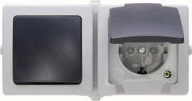 Kültéri falon kívüli konnektor és kapcsoló egyben 230V/10/16A IP 44 védett, szürke, Kopp 138656001