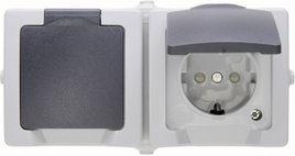 Kültéri falon kívüli konnektor, 2 aljzattal, fedéllel 230V/16A IP44, szürke, Kopp 137056002
