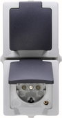 Kültéri falon kívüli konnektor, 2 aljzattal, fedéllel 230V/16A IP 44 védett, szürke, Kopp 136956008 bélyegkép