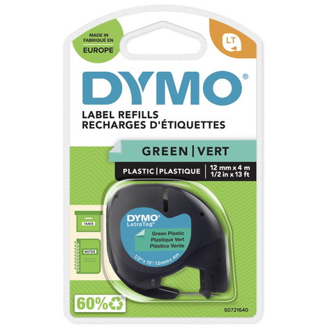 DYMO feliratozószalag LetraTag, 12mm, zöld/fekete, polieszter, S0721690