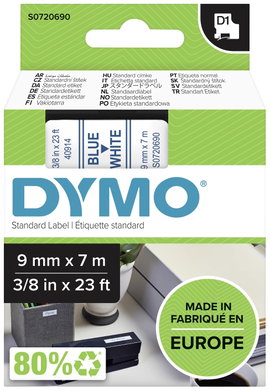 DYMO feliratozószalag D1, 9mm, fehér/kék, S0720690