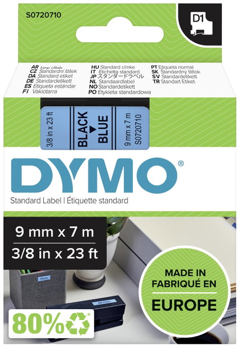 DYMO feliratozószalag D1, 9mm, kék/fekete, S0720710
