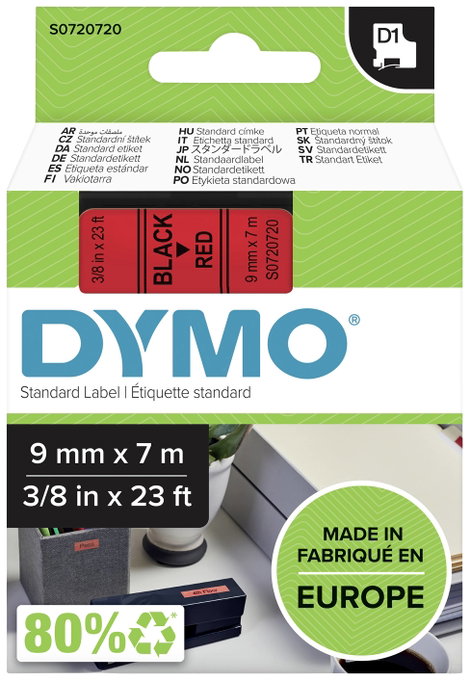 DYMO feliratozószalag D1, 9mm, piros/fekete, S0720720