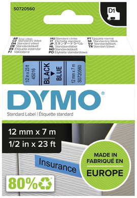 DYMO feliratozószalag D1, 12mm, kék/fekete, S0720560