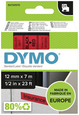 DYMO feliratozószalag D1, 12mm, piros/fekete, S0720570