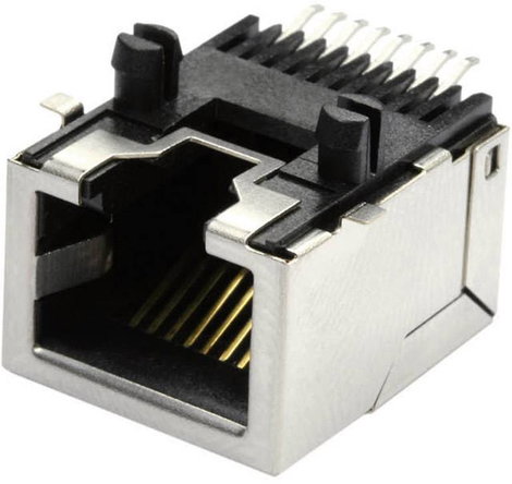 RJ45 aljzat, beépíthető, beforrasztható, fém házban econ connect MEB8/8GSMTKS