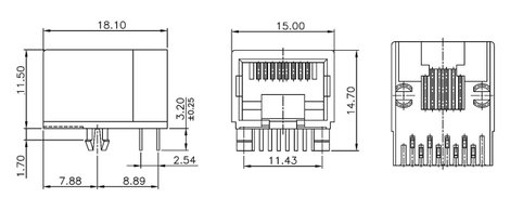 RJ45 aljzat, beépíthető, beforrasztható, fekete, econ connect MEB8/8PL 2. kép