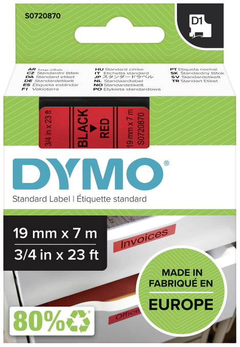 DYMO feliratozószalag D1, 19mm, piros/fekete, S0720870