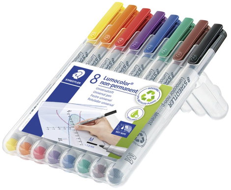 Staedtler Alkoholos filc Lumocolor M non-permanent 315 Kék, Barna, Sárga, Zöld, Narancs, Piros, Feke 2. kép