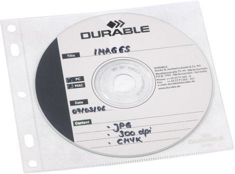 Lefűzhető CD/DVD/Blu Ray tok, tasak 10db-os készlet, 2 lemez részére, átlátszó Durable 5239-19 2. kép