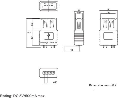 USB aljzat, nyákba forrasztható, 90°, Tru Components 2. kép