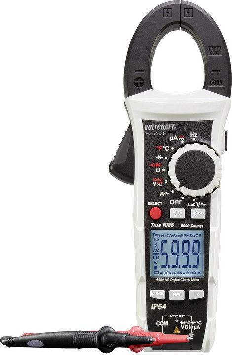 Lakatfogó és multiméter VOLTCRAFT VC740 ISO kalibrált, fröccsenő víz ellen védett (IP54) CAT IV 600