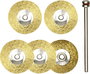 Kerek formájú réz csiszoló korong készlet, 5 db-os, drót korong, kefe Ø 22 mm/nyél Ø 2,35 mm, Proxxo bélyegkép
