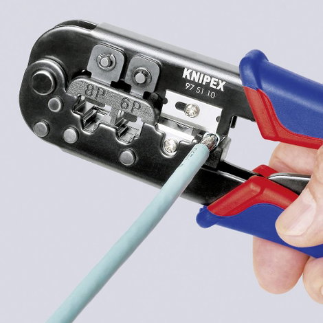 Racsnis moduláris krimpelő, UTP, telefon csatlakozó krimpelő RJ 45, RJ11/12 KNIPEX 97 51 10 5. kép