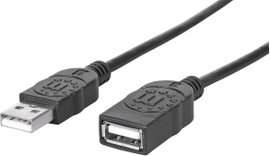 Manhattan USB kábel USB 2.0 USB-A dugó, USB-A alj 1.00 m Fekete Fólia árnyékolás, UL minősített, ara