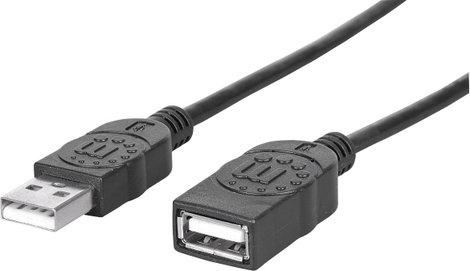 Manhattan USB kábel USB 2.0 USB-A dugó, USB-A alj 1.00 m Fekete Fólia árnyékolás, UL minősített, ara