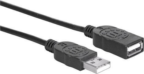 Manhattan USB kábel USB 2.0 USB-A dugó, USB-A alj 1.00 m Fekete Fólia árnyékolás, UL minősített, ara 2. kép