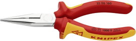 Knipex 25 06 160 VDE szigetelt fél kerek csőrű gólyacsőr fogó, vágóéllel 160 mm